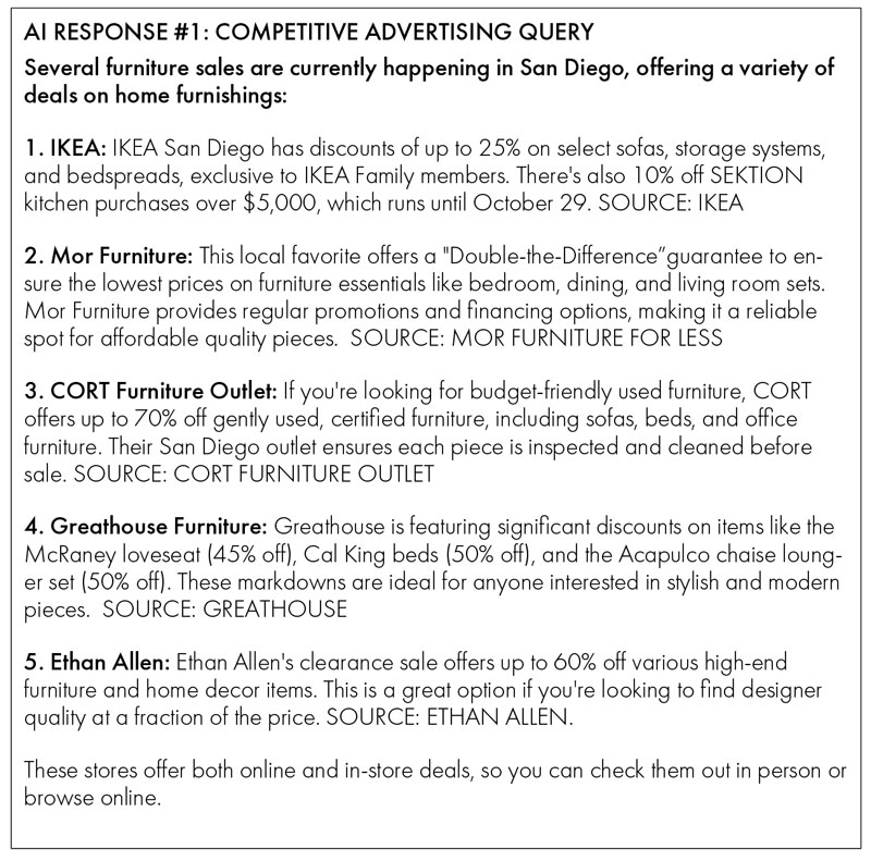 AI Response #1: Competitive Advertising Query