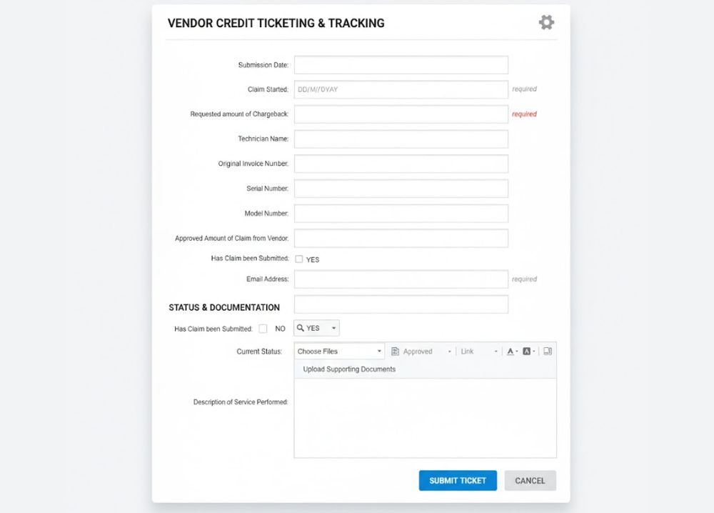 Vendor Credit Ticketing-Tracking-performnow