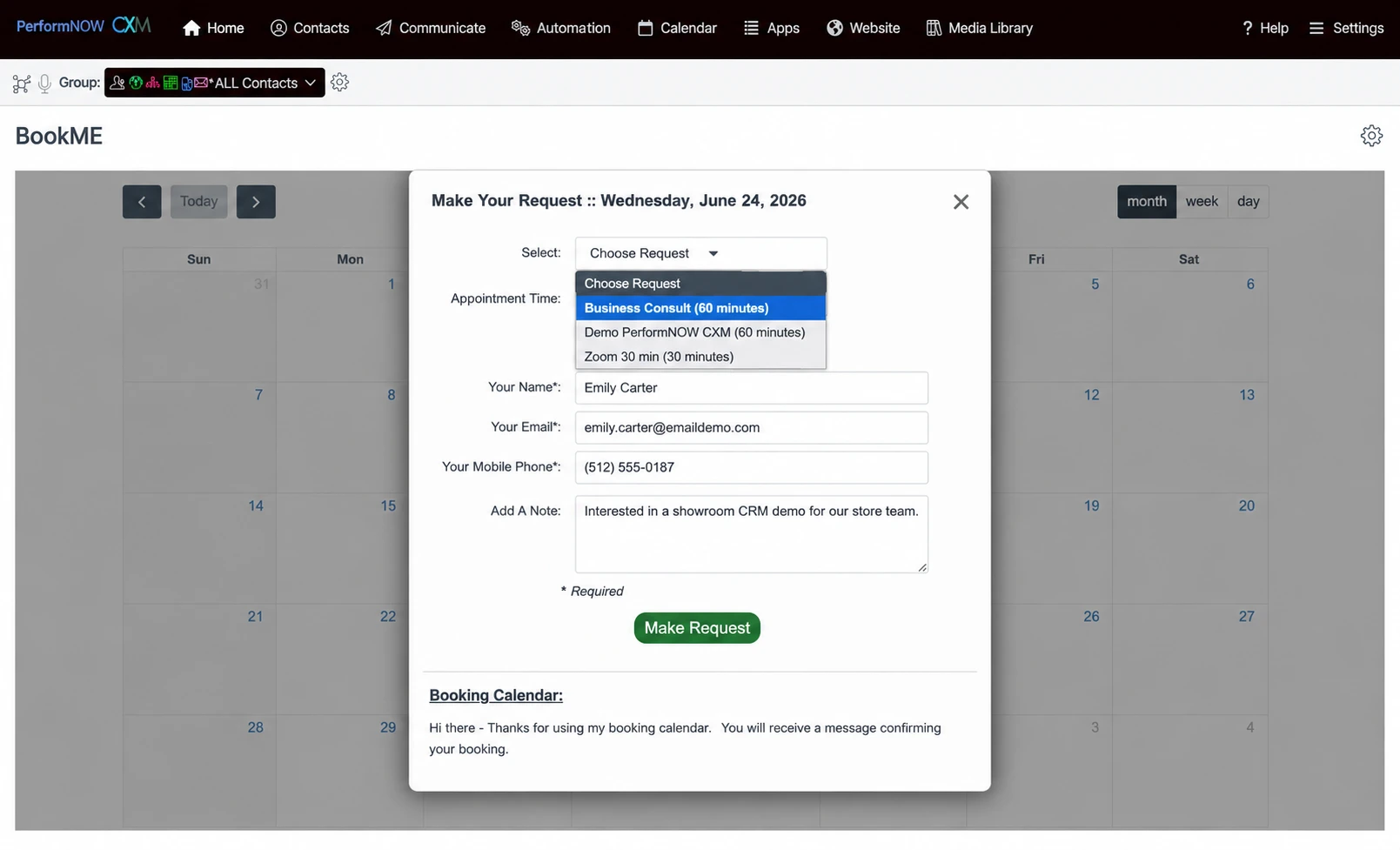 integrated calendar-booking screenshot