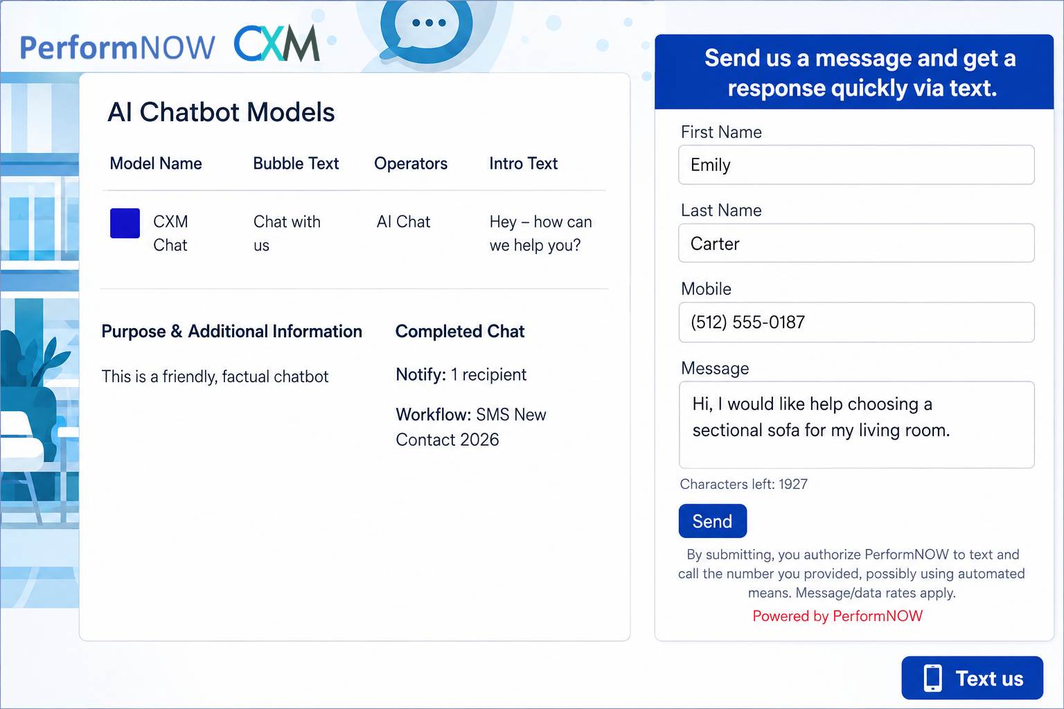 Modern-web-app-with-contact-form-performnow-cxm screenshot
