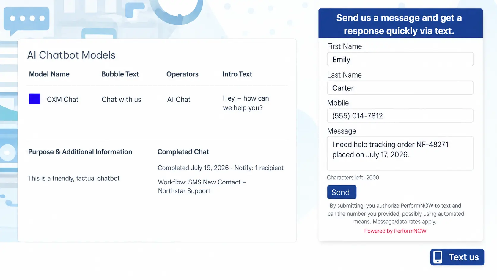 PerformNOW CXM AI chatbot