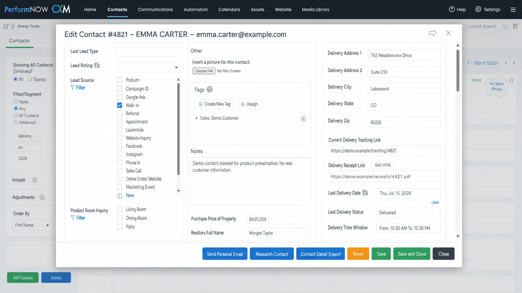 PerformNOW-CXM-edit-contact-modal screenshot