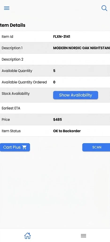 Items and inventory mobile interface in PerformNOW Salesperson Assistant