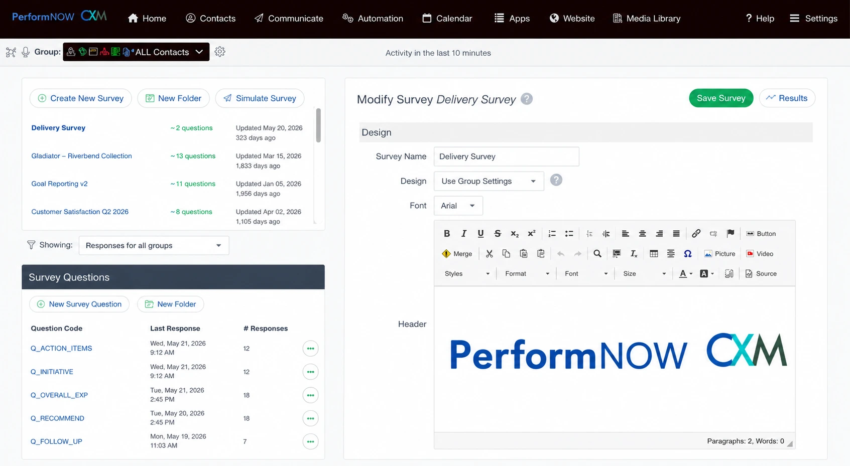 Service and survey dashboard