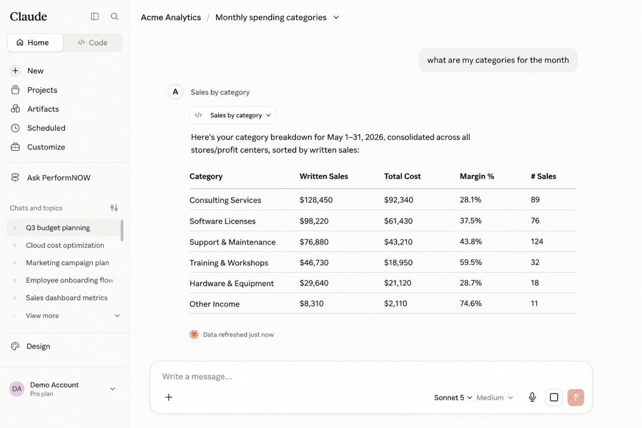 PerformNOW AI Claude answer example