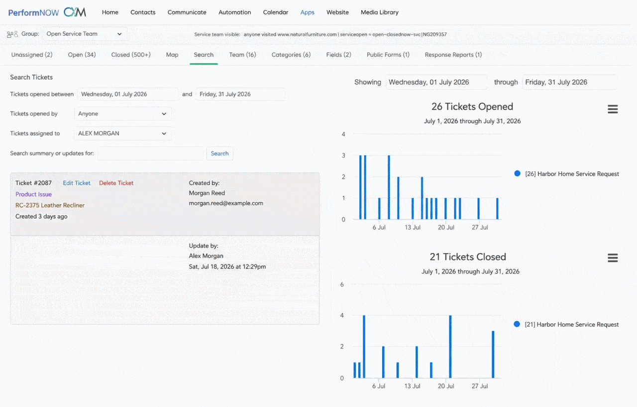 Service and survey dashboard